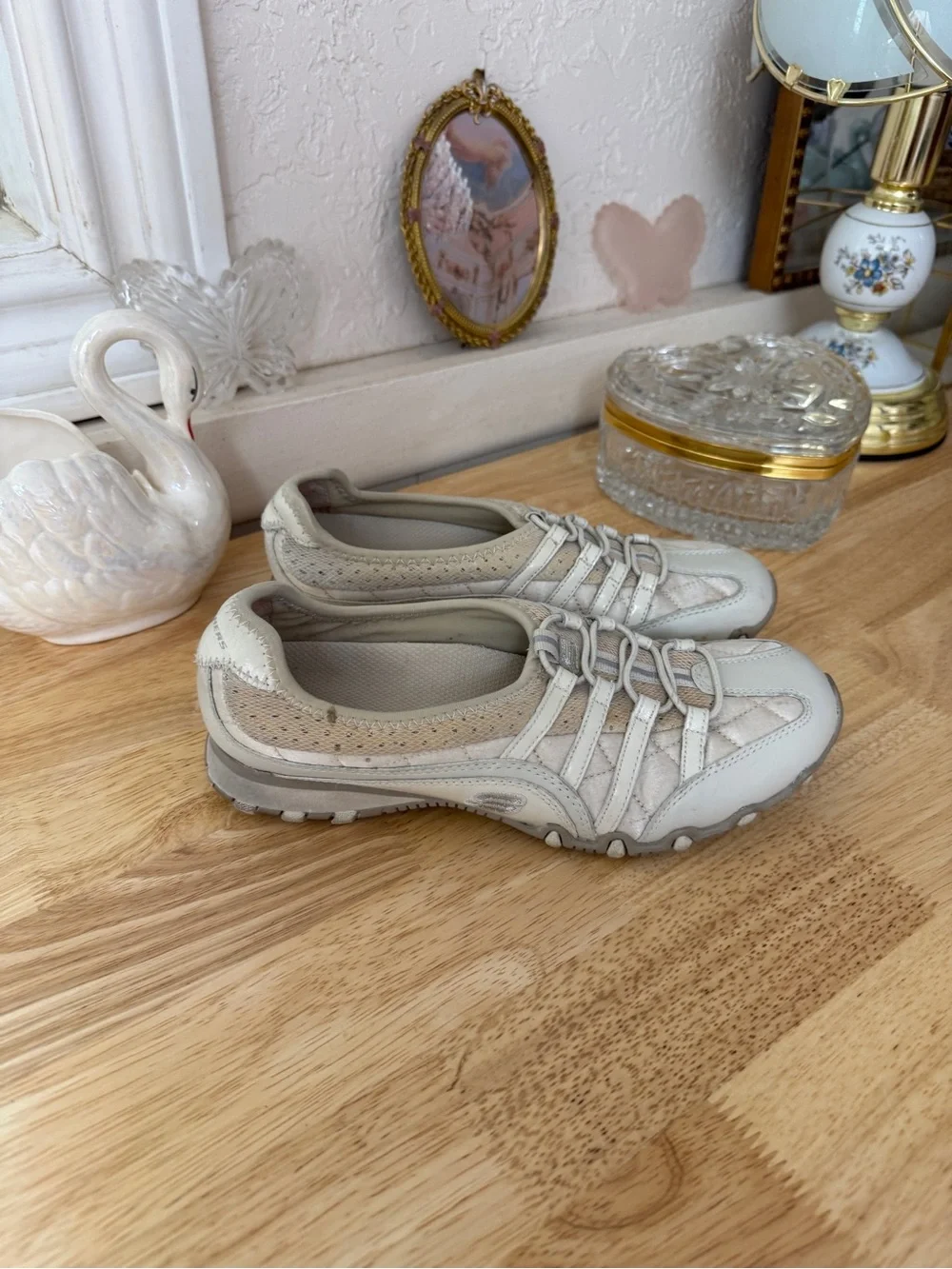 Skechers Y2K Sporty Ballet Flats Beige Mesh Slip On Sneakers Size 7